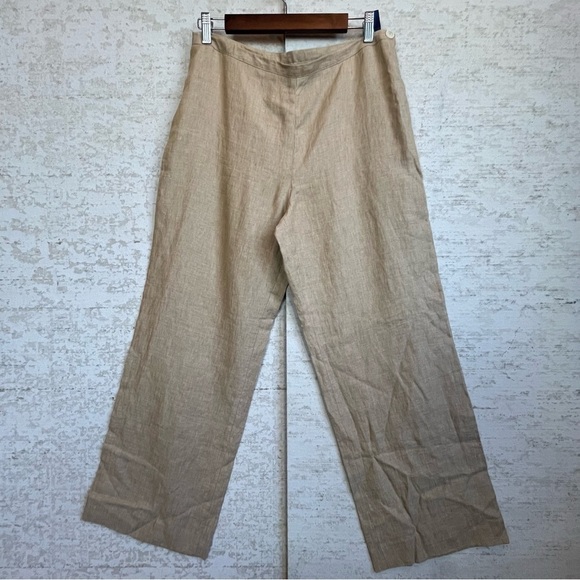 Boden 100% Linen Tan Pants Sz 14 Lagenlook Side Zip Vacation Nautical Preppy - Picture 1 of 16